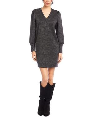 Karen Kane Puffed Sleeve V Neck Dress - Black