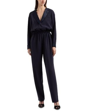 Emporio Armani Cady Satin Trim Jumpsuit - Blue