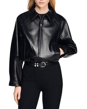 Sandro Lambskin Leather Jacket - Black