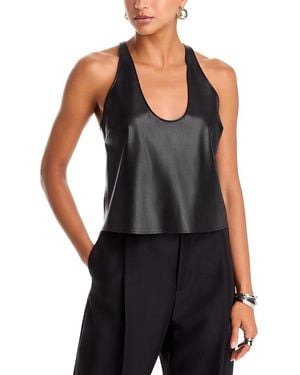 L'Agence Tullia Racerback Scoop Neck Faux Leather Top - Black