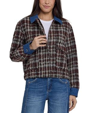 NYDJ Tweed Denim Trim Baseball Jacket - Blue