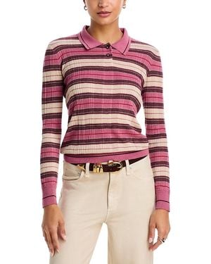 Rag & Bone Teresa Silk Blend Striped Ribbed Polo Sweater - Red