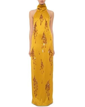 Des Phemmes Des_Phemmes Embellished Halter Maxi Dress - Metallic