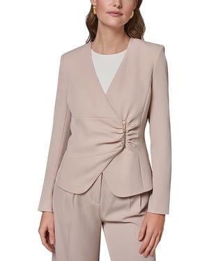 Donna Karan Side Ruched Zipper Blazer - Natural