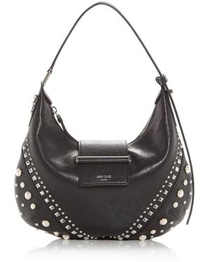 Jimmy Choo Bar Hobo Embellished Leather Shoulder Bag - Black