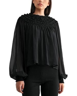 Luvee Mable Smocked Sheer Blouse - Black