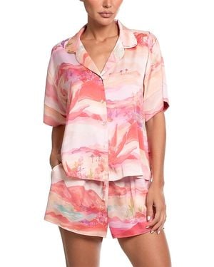 MIDNIGHT BAKERY Stretch Satin Short Sleeve Pajama Set - Red