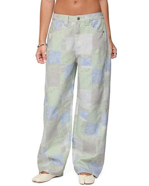 Edikted Patchwork Low Rise Baggy Light Rinse Wash Jeans - Blue