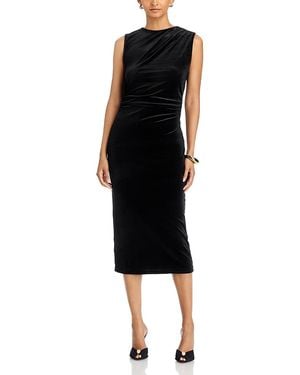 AREA STARS Draped Velvet Bodycon Midi Dress - Black