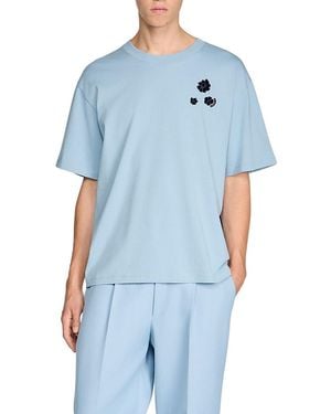 Sandro Flower Flock Graphic T-Shirt - Blue