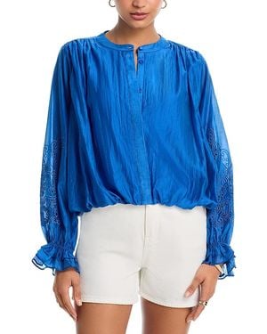 Aqua Eyelet Sleeve Top - Blue