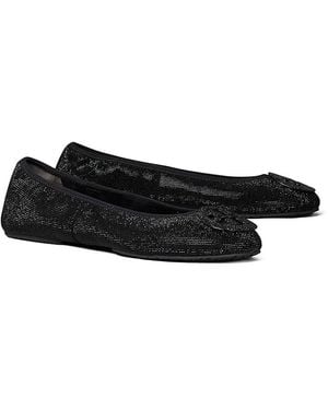 Tory Burch Reva Suede Travel Ballet Flats - Black