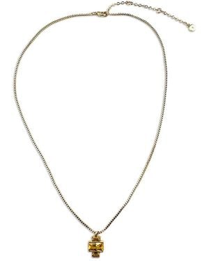 Aqua Cubic Zirconia Geometric Pendant Necklace, 17-20 - Metallic