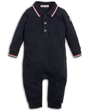 Moncler Tricolor Trimmed Cotton Piquet Romper - Blue