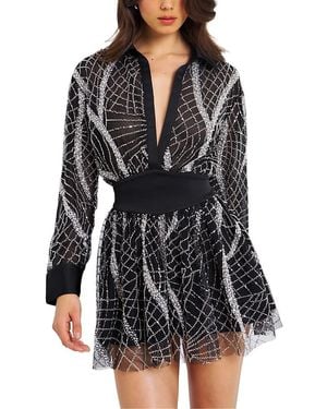 Miss Circle Rachelle Embroidered Mesh Mini Shirt Dress - Black