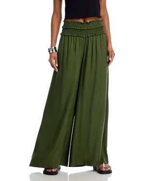 Aqua Smocked Waist Pants - Green