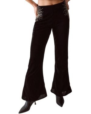 Nasty Gal Star Embellished Velvet Flared Pants - Black