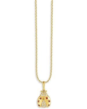 Sydney Evan 14K Ruby & Diamond Ladybug Pendant Necklace, 18 - Metallic
