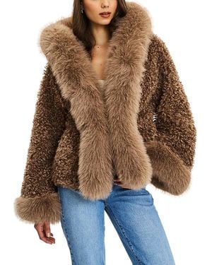 Miss Circle Kali Jumbo Faux Fur Trimmed Teddy Coat With Hood - Brown