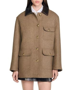 Sandro Owen Tweed Coat - Brown