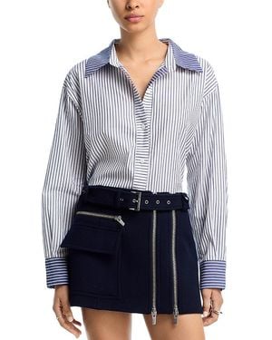 Aqua Contrast Stripe Button Up Shirt - Blue