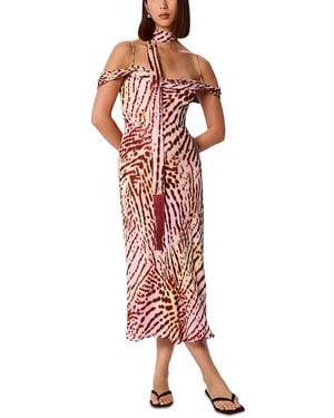 Whistles Orchid Print Scarf Midi Dress - Red