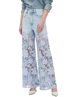Bayeas Super High Rise Lace Patchwork Wide Leg Denim Jeans - Blue