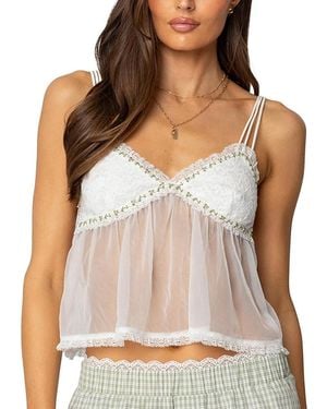 Edikted Sheer Lacey Babydoll Tank Top - Brown