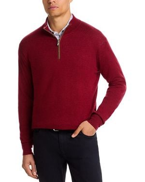 Peter Millar Autumn Crest Suede Trim Quarter Zip Sweater - Red