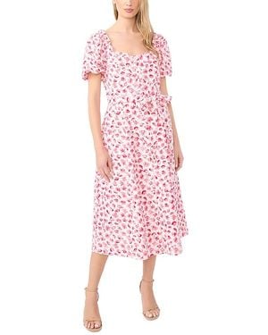Cece Floral Eyelet Puff Sleeve Midi Dress - Pink
