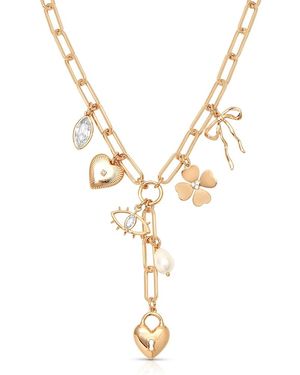 Ettika Cubic Zirconia & Cultured Freshwater Pearl Multi Charm Lariat Necklace, 17.5-20.5 - Metallic