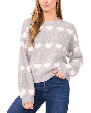 Cece Heart Jacquard Crew Sweater - Gray