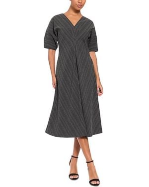 Luxely Puff Sleeve V Neck Midi Dress - Black
