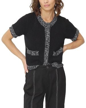 Central Park West Maribel Frayed Edge Tweed Sweater Tee - Black