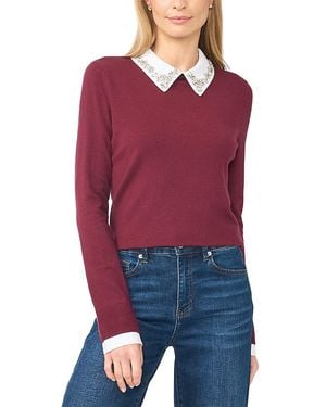 Cece Twofer Jewel Collar Sweater - Red