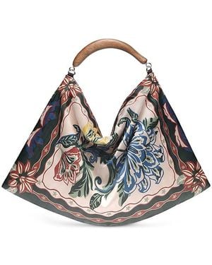 FARM Rio Extra Large Floral Satin Scarf Hobo Bag - Blue