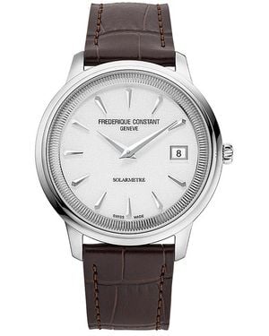 Frederique Constant Solarmetre Moneta Leather Strap Watch, 39Mm - Gray