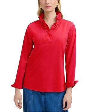 Foxcroft Tammy Long Sleeve Popover Top - Red