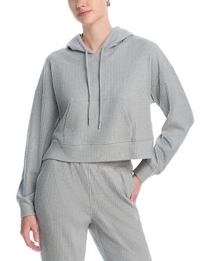 Aqua Brushed Rib Crop Hoodie - Gray