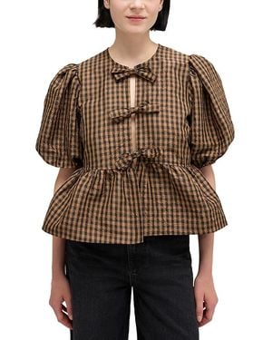 Ganni Checkered Taffeta Top - Brown