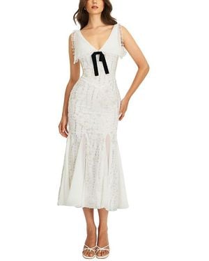 Miss Circle Paola Peter Pan Collar Beaded Sequin Mermaid Midi Dress - White