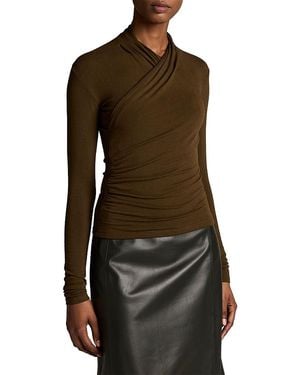 Vince Long Fixed Wrap Long Sleeve Top - Brown