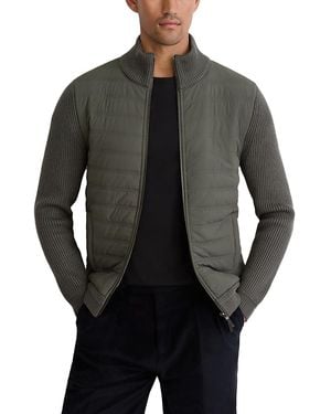 Reiss Townsend Long Sleeved Zip Through Funnel Quilted Jacket - Gray