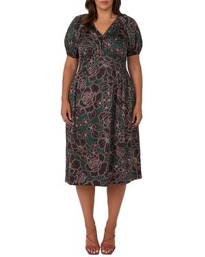 Estelle Wildflower Raglan Sleeve Midi Dress - Black
