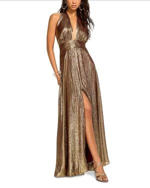 Ramy Brook Aurora Silk And Metallic Plunge Neck Gown - Brown