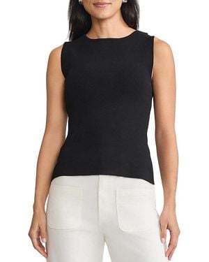 Ming Wang Boat Neck Ribbed Soft Knit Tank - Black