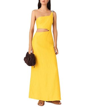 Maje Asymmetric Linen Blend Dress - Yellow