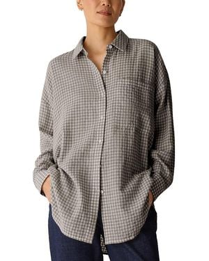 Eileen Fisher Wool Cotton Check Classic Collar Long Shirt - Gray