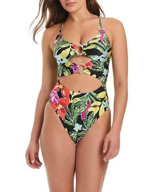 Red Carter Multi Ring Cutout One Piece Swimsuit - Multicolor