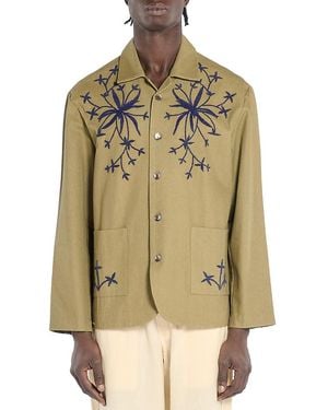 BAZISZT Embroidered Button Front Jacket - Natural